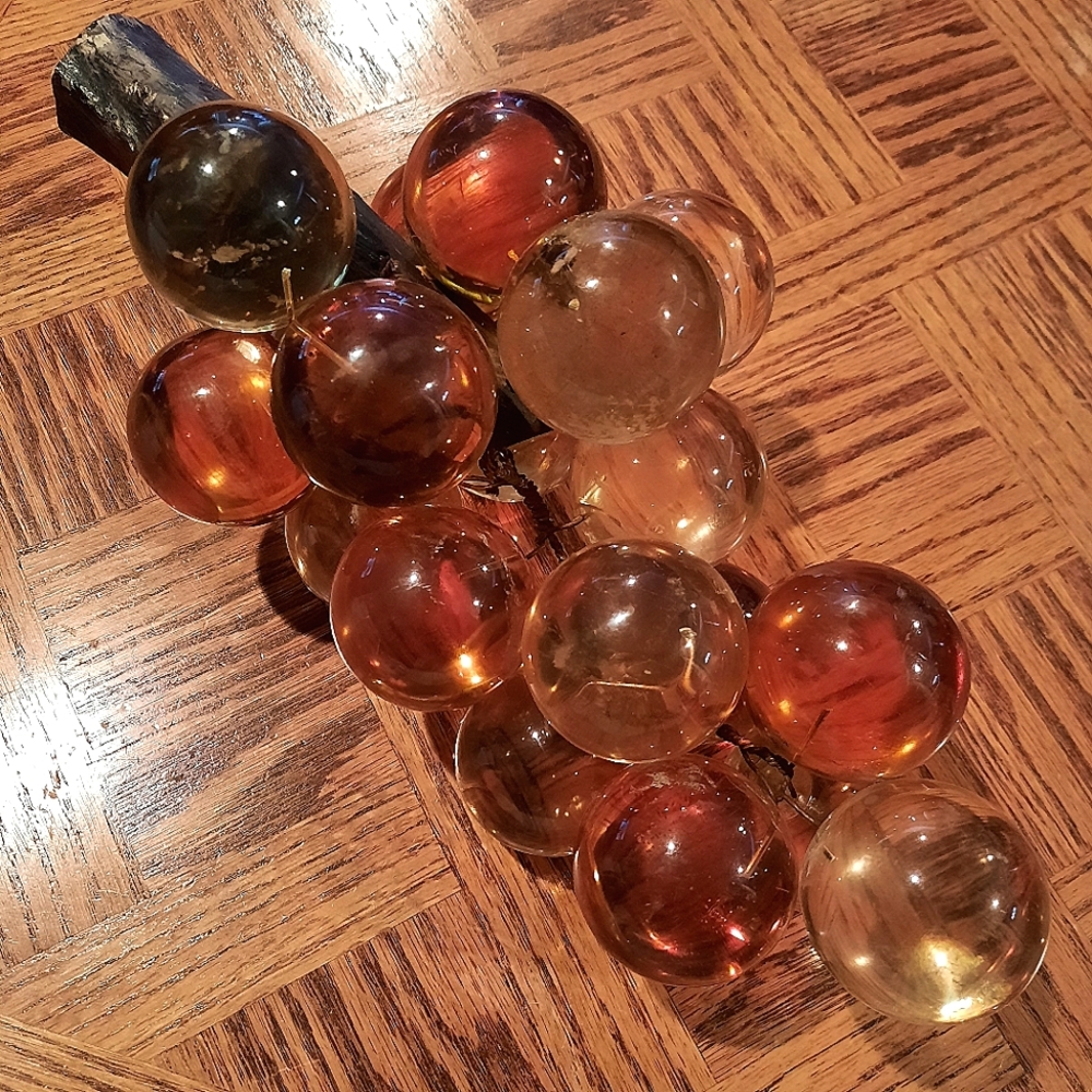 Vintage Retro Large Amber Grape Cluster Lucite Dri